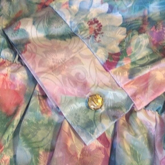 VTG 80s Colorful Floral Satin Long Sleeve Midi Dress Size 16P *fits like Medium - Picture 8 of 13